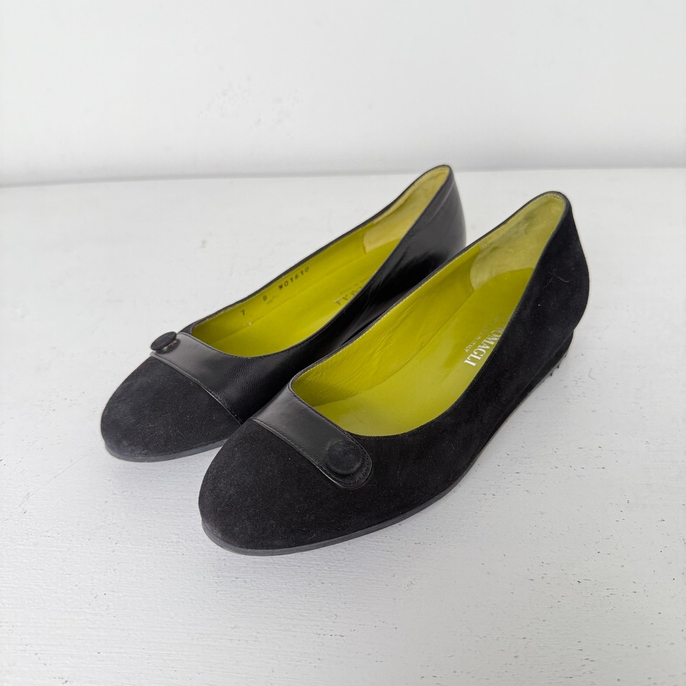 Bruno Magli Womens Black Suede Leather Low Wedge Pumps Made in Italy W01610 7B